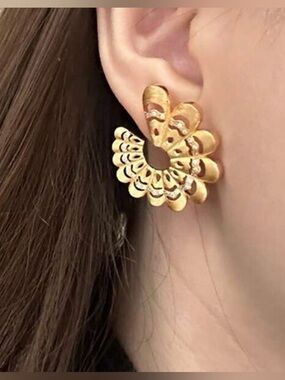 Gold Floral Openwork Hoop Earrings - Women Jewelry